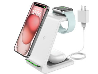 Wireless Charging Stand | GEEKERA 3-in-1 Wireless Charger Dock Station for iPhone, Apple Watch, and AirPods